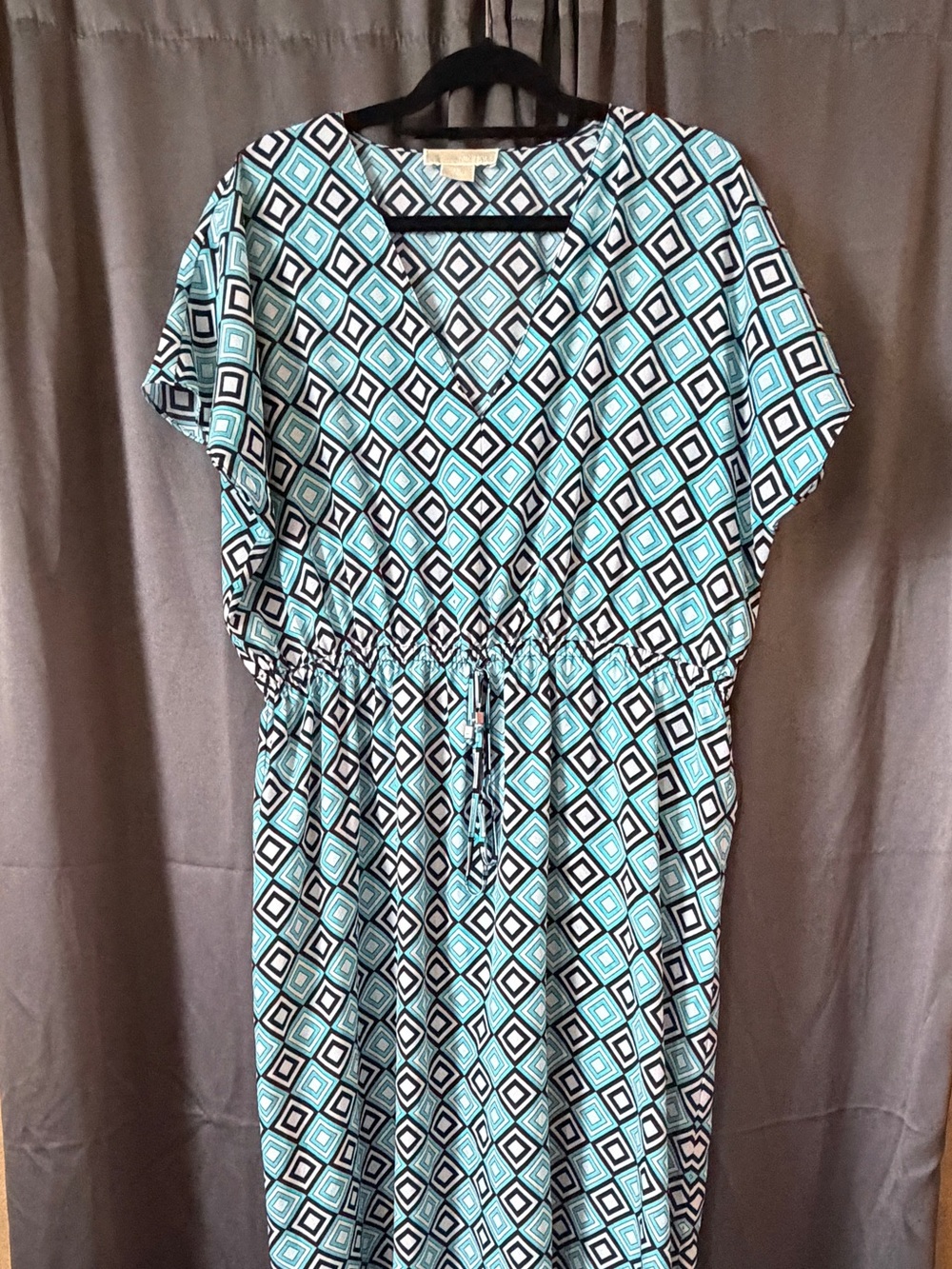 Michael Kors Black, White and Aqua Geometric Maxi Dress